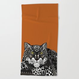 snow leopard orange Beach Towel