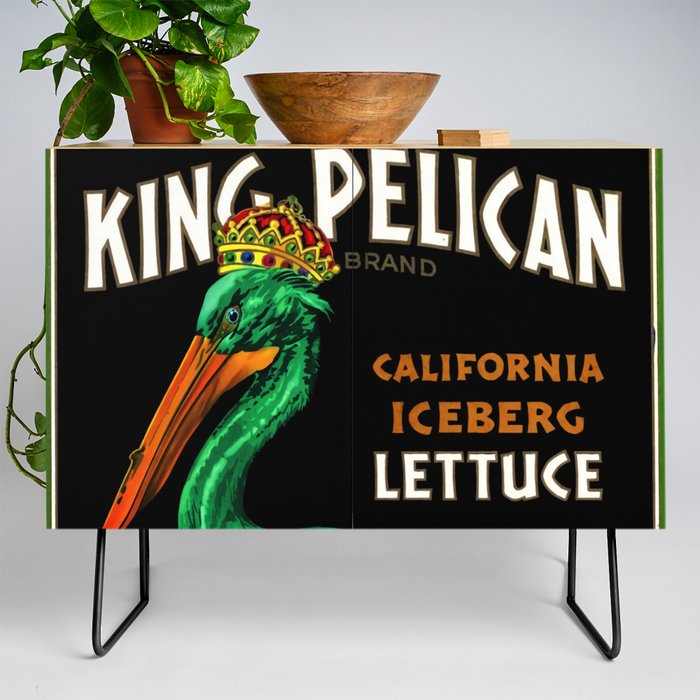 King Pelican green brand California Iceberg Lettuce vintage label advertising poster / posters Credenza