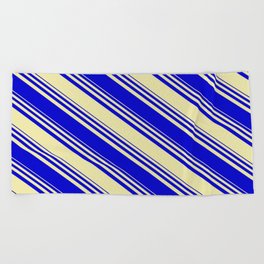 [ Thumbnail: Pale Goldenrod & Blue Colored Stripes Pattern Beach Towel ]