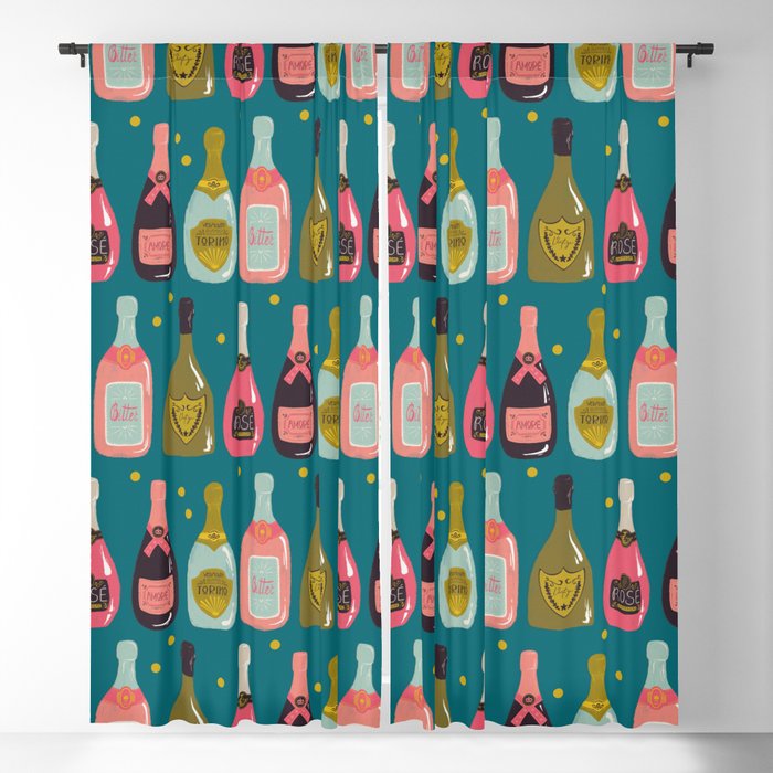 Champagne Cheers Blue Blackout Curtain