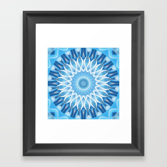 Mandala blue blossom Framed Art Print
