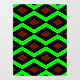 Interlock Seamless Diamond Pattern Bright Green Dark Red Black Poster