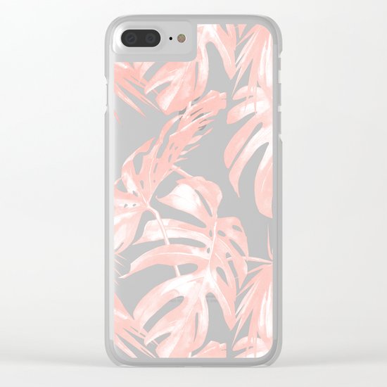 Pink Tropical Palm Leaves Clear iPhone Case