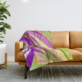 Abstract Design | Feminine Flow Curves Design | Yellow, Green & Purple Psychedelic Colors Throw Blanket