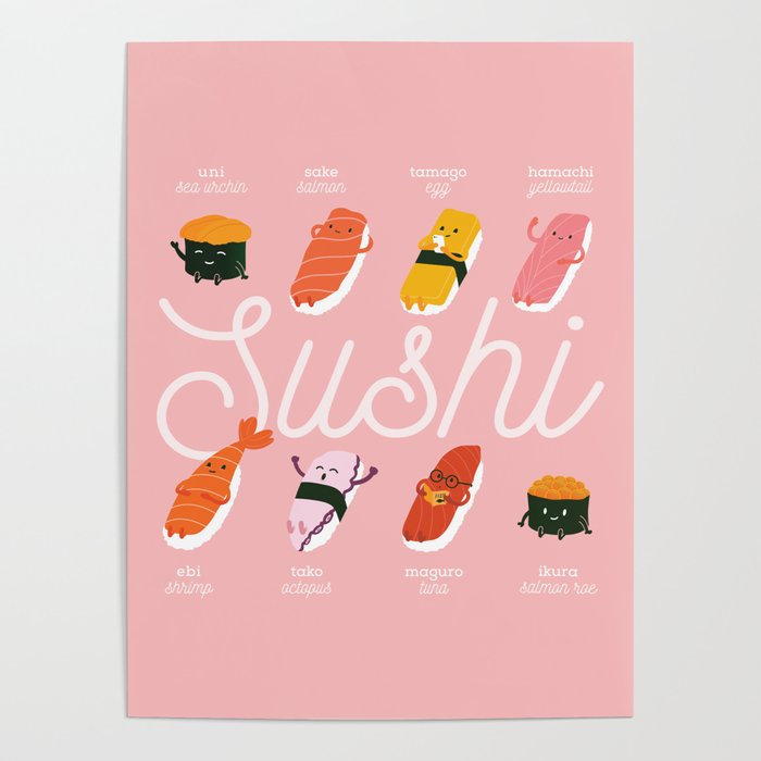 Sushi Kawaii Pink Poster