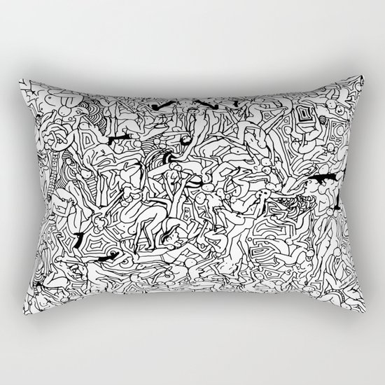 Lots of Bodies Doodle in Black and White Rectangular Pillow