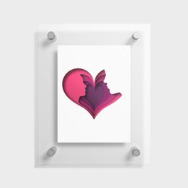 Paper cut couple in love illustration with pink heart shape Floating Acrylic Print
