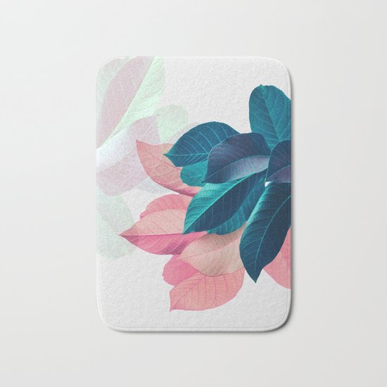 Pink and Blue Leaf Bath Mat