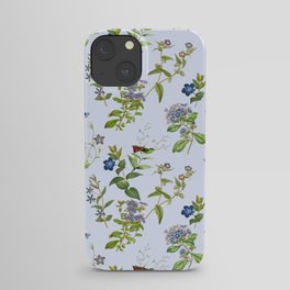 Periwinkle Flowers Meadow on The Blue Sky - Vintage Botanical Illustration Collage  iPhone Case