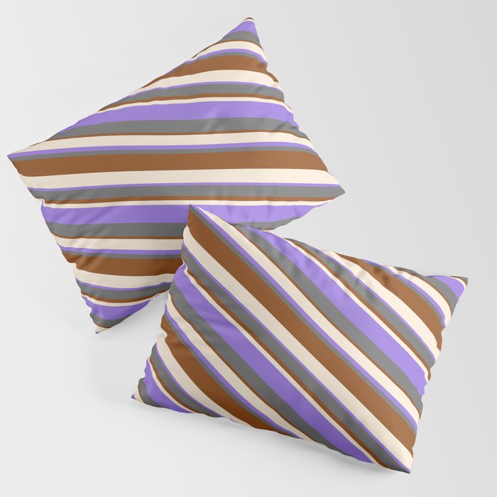 Beige, Purple, Dim Grey, and Brown Colored Striped/Lined Pattern Pillow Sham