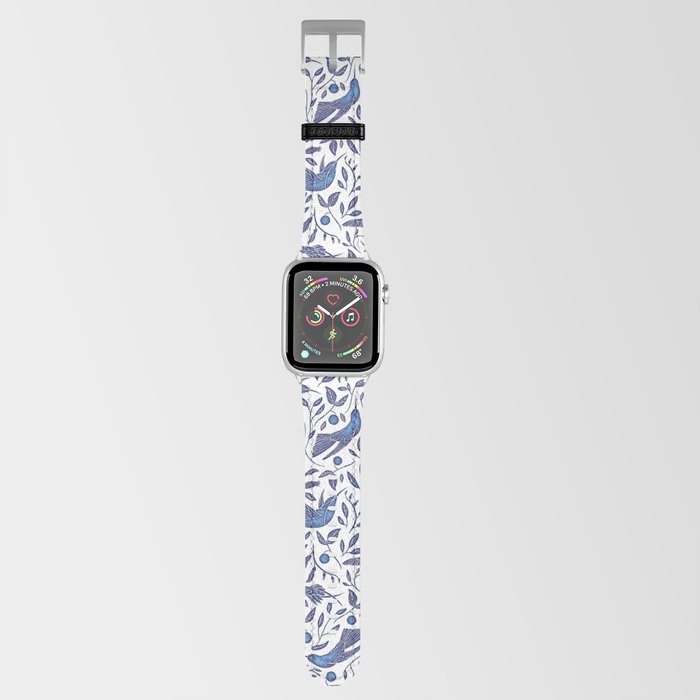 Delft Blue Humming Birds & Leaves Pattern Apple Watch Band