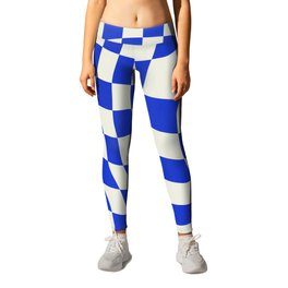 Blue checker fabric abstract Leggings