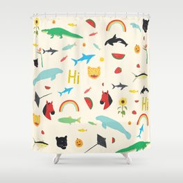 All Together Shower Curtain | Zoo, Animal, Orca, Curated, Salmon, Fruit, Other, Cheetah, Greatwhite, Painting 