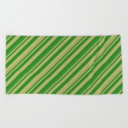 [ Thumbnail: Forest Green & Dark Khaki Colored Lines/Stripes Pattern Beach Towel ]