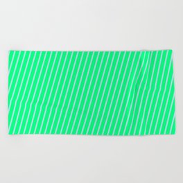 [ Thumbnail: Green & Powder Blue Colored Pattern of Stripes Beach Towel ]