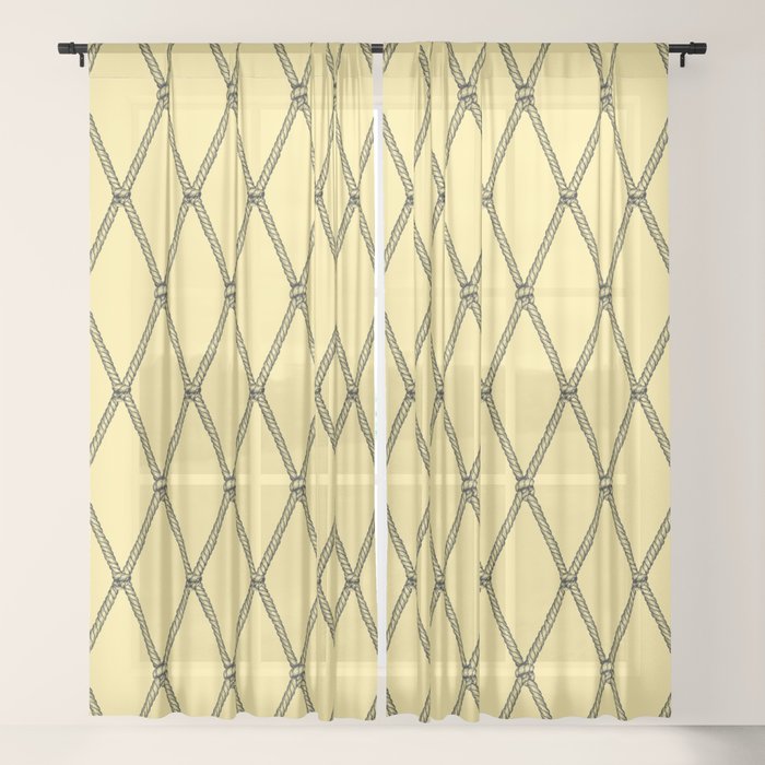 Nautical Fishing Net Yellow And Black Sheer Curtain By