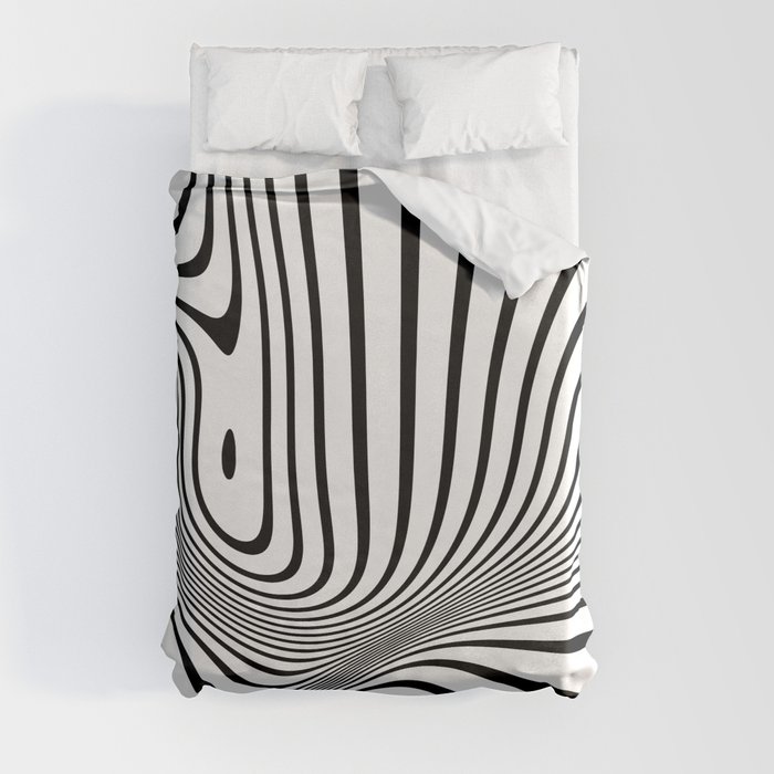 Retro Shapes And Lines Black And White Optical Art Duvet Cover