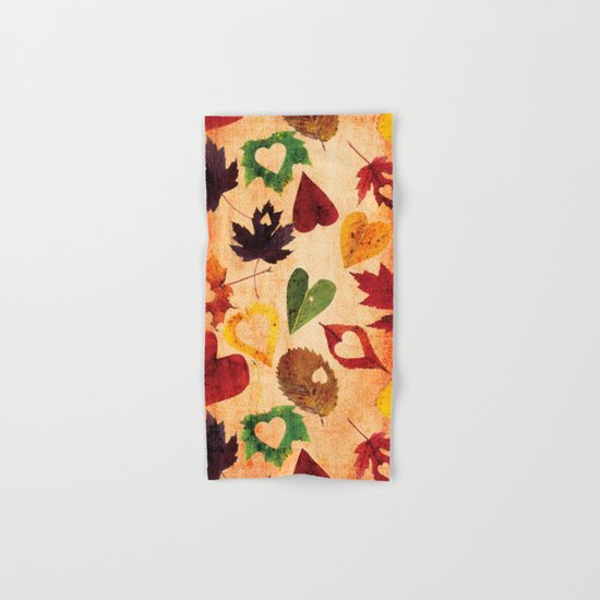 Happy autumn- hearts and leaves pattern Hand & Bath Towel