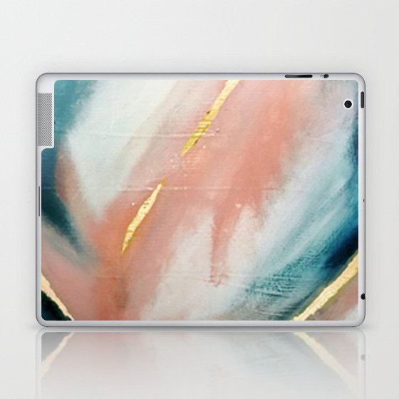 Celestial [3]: a minimal abstract mixed-media piece in Pink, Blue, and gold by Alyssa Hamilton Art Laptop & iPad Skin