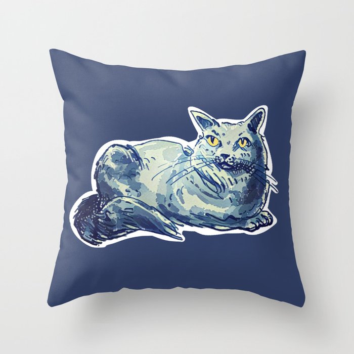 sweet cat lady british shorthair cartoon style illustration Throw Pillow