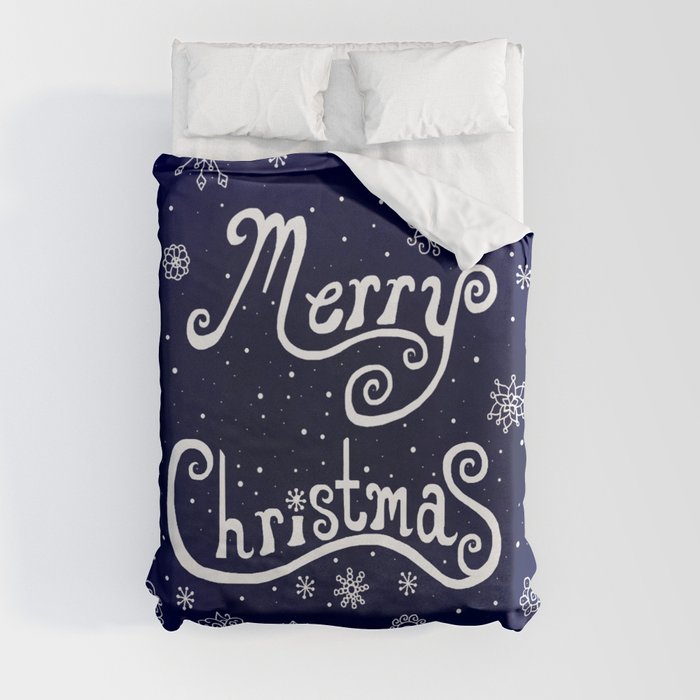 Merry Christmas Snowflake Greeting Duvet Cover
