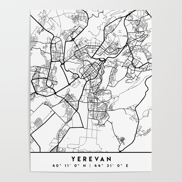 YEREVAN ARMENIA BLACK CITY STREET MAP ART Poster