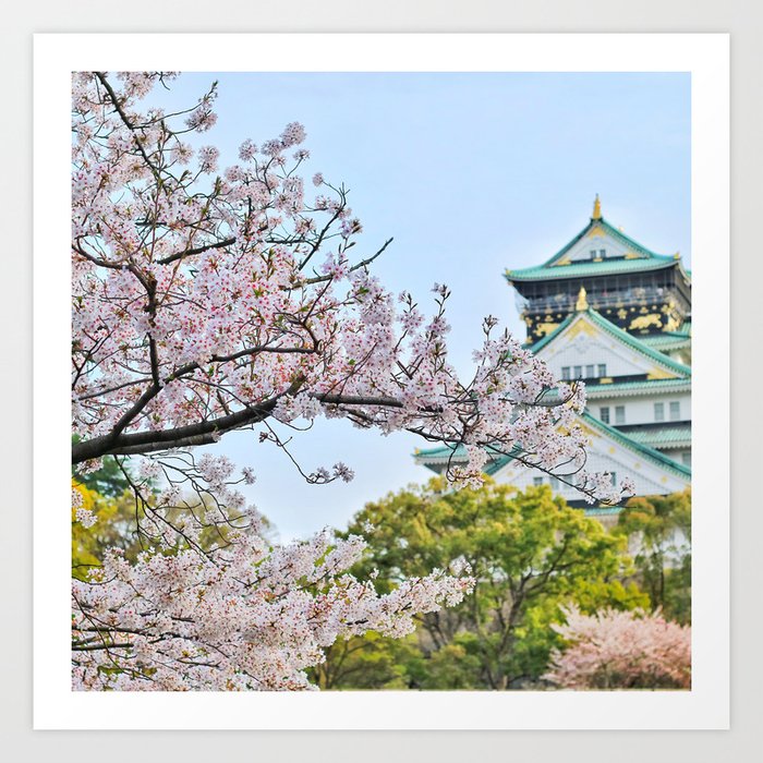 Japan Photography - Cherry Blossoms In Front Of A Temple Art Print