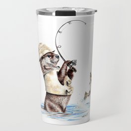" Natures Fisherman " fishing river otter with trout Travel Mug