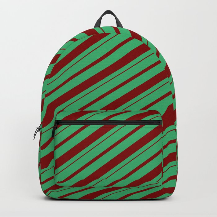 Sea Green & Maroon Colored Lines Pattern Backpack