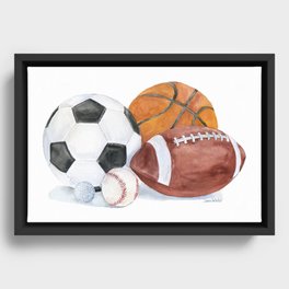 Sports Balls Watercolor Painting Framed Canvas