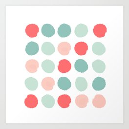 Dots painted coral minimal mint teal bright southern charleston decor colors Art Print