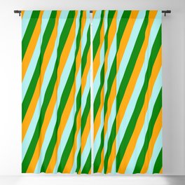[ Thumbnail: Orange, Turquoise, and Green Colored Lined Pattern Blackout Curtain ]