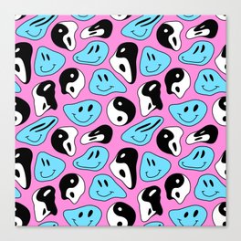 Funny melting smile happy face colorful cartoon seamless pattern Canvas Print