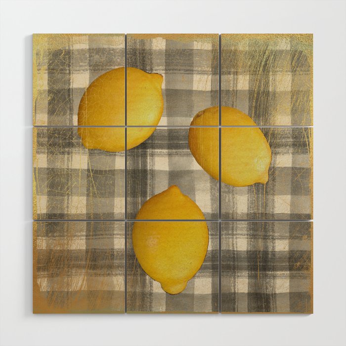 lemons yellow gray and gold  Wood Wall Art