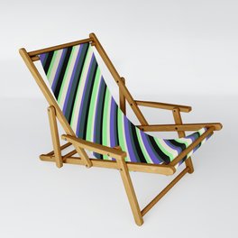[ Thumbnail: Colorful Beige, Slate Blue, Dark Slate Gray, Black & Green Colored Lined/Striped Pattern Sling Chair ]