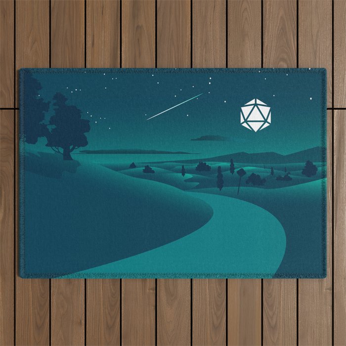 Countryside Road Night Shooting Star D20 Dice Moon Tabletop RPG Landscape Outdoor Rug