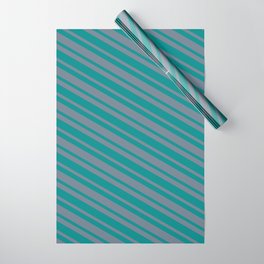 [ Thumbnail: Dark Cyan & Slate Gray Colored Stripes/Lines Pattern Wrapping Paper ]