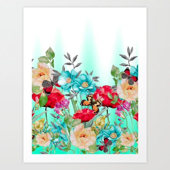 Butterflies and Flowers Art Print