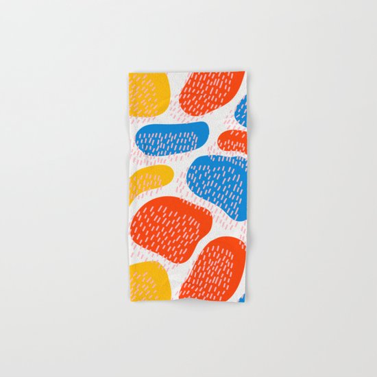 Abstract Orange, Blue and Yellow Memphis Inspired Pattern Hand & Bath Towel