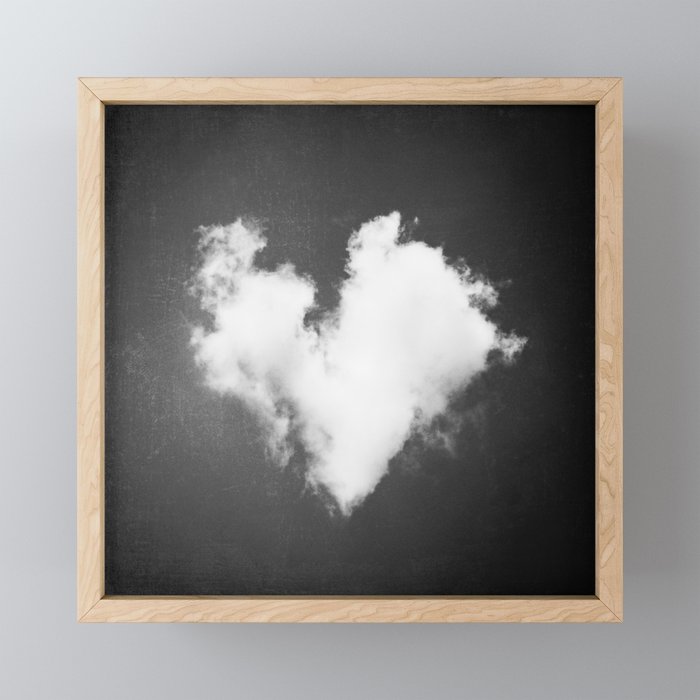 Black and White Heart Photography, Love Cloud in Sky, Dark Hearts Framed Mini Art Print