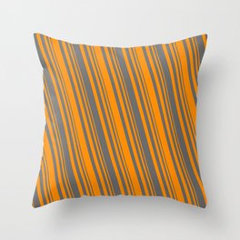 [ Thumbnail: Dark Orange and Dim Grey Colored Pattern of Stripes Throw Pillow ]