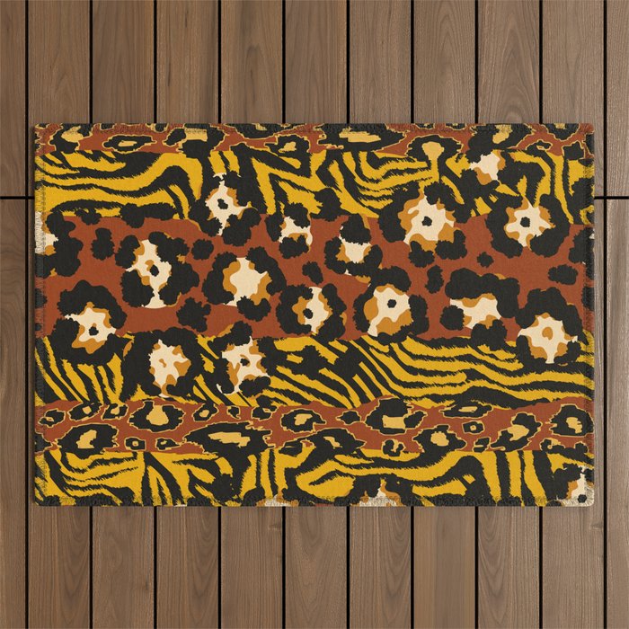 Wild animal leopard and tiger skins patchwork abstract vintage seamless pattern Outdoor Rug