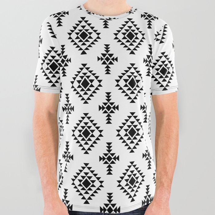 Black Native American Tribal Pattern All Over Graphic Tee