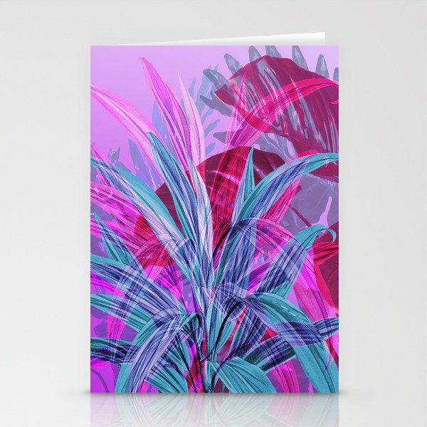 Wild Flower Leaves abstract Art Pink Blue Colorful Stationery Cards