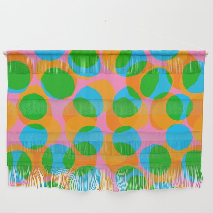Mid-Century Modern Abstract Bubbles Pink Green Blue And Orange Maximalist Scandi 70’s Geometric Dots Wall Hanging