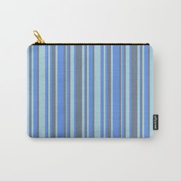 [ Thumbnail: Cornflower Blue, Light Blue, and Slate Gray Colored Striped Pattern Carry-All Pouch ]