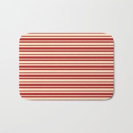 [ Thumbnail: Bisque & Red Colored Lines Pattern Bath Mat ]