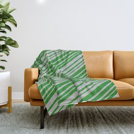 [ Thumbnail: Forest Green & Grey Colored Stripes Pattern Throw Blanket ]
