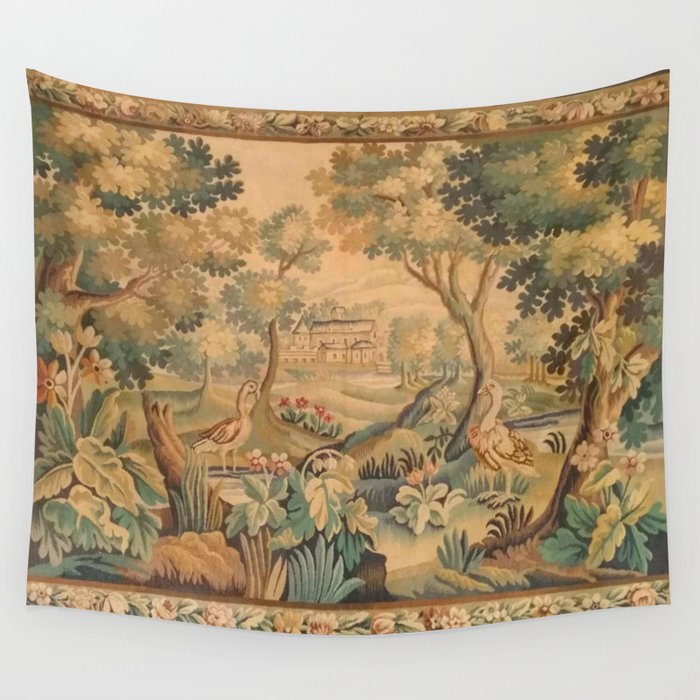 Antique Aubusson Tapestry Romantic 18th Century Manor House Wall Tapestry