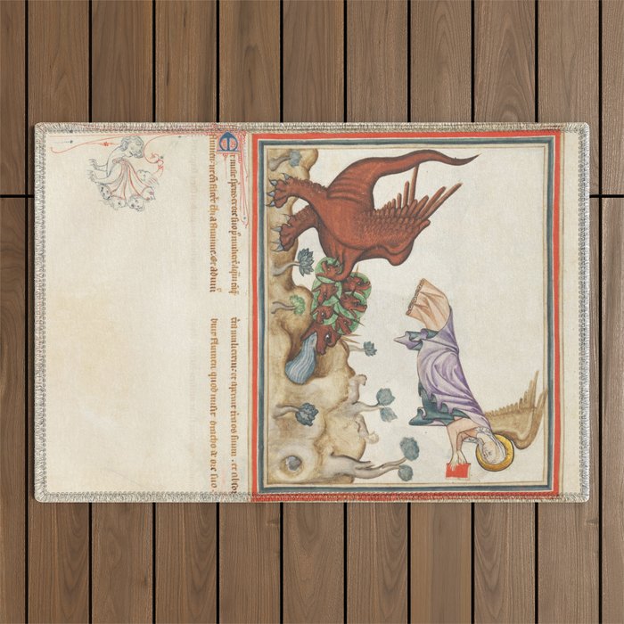 Medieval art angels and monsters Outdoor Rug